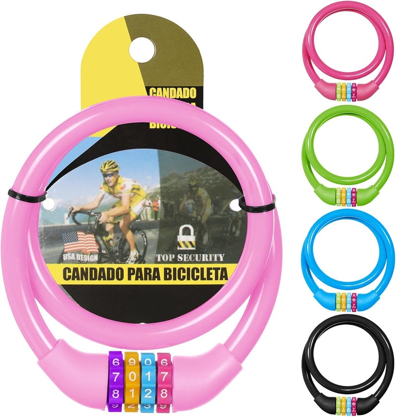 Ainiv Bike Lock, 25 inch Bike Lock Cable, Portable Anti Theft 4 Digits Codes Cable Locks, Resettable Combinations Coiling Bicycle Lock for Bike, Motorbike, Scooter, Skateboard, Gate, Fence (Pink) - Image 1